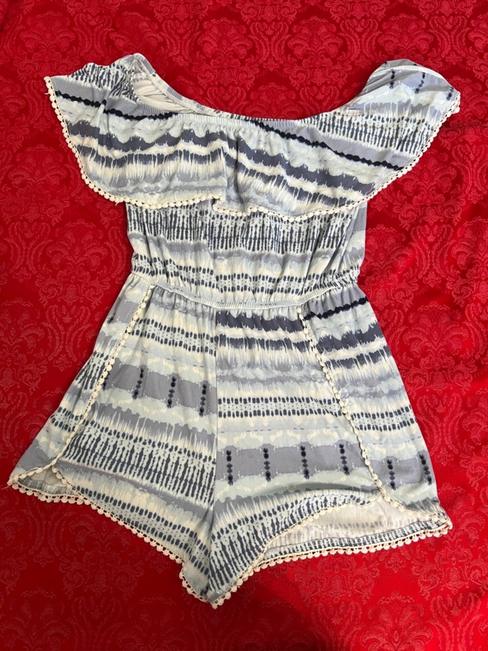 Charlotte Russe Blue Tie Dye Off Shoulder Romper M